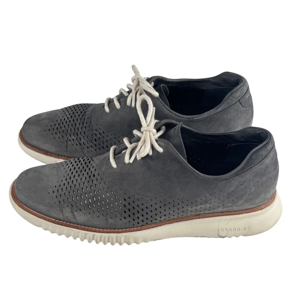 Cole Haan 2 ZEROGRAND Wingtip Oxford Mens 8 Gray Nubuck Suede Athleisure‎ Preppy